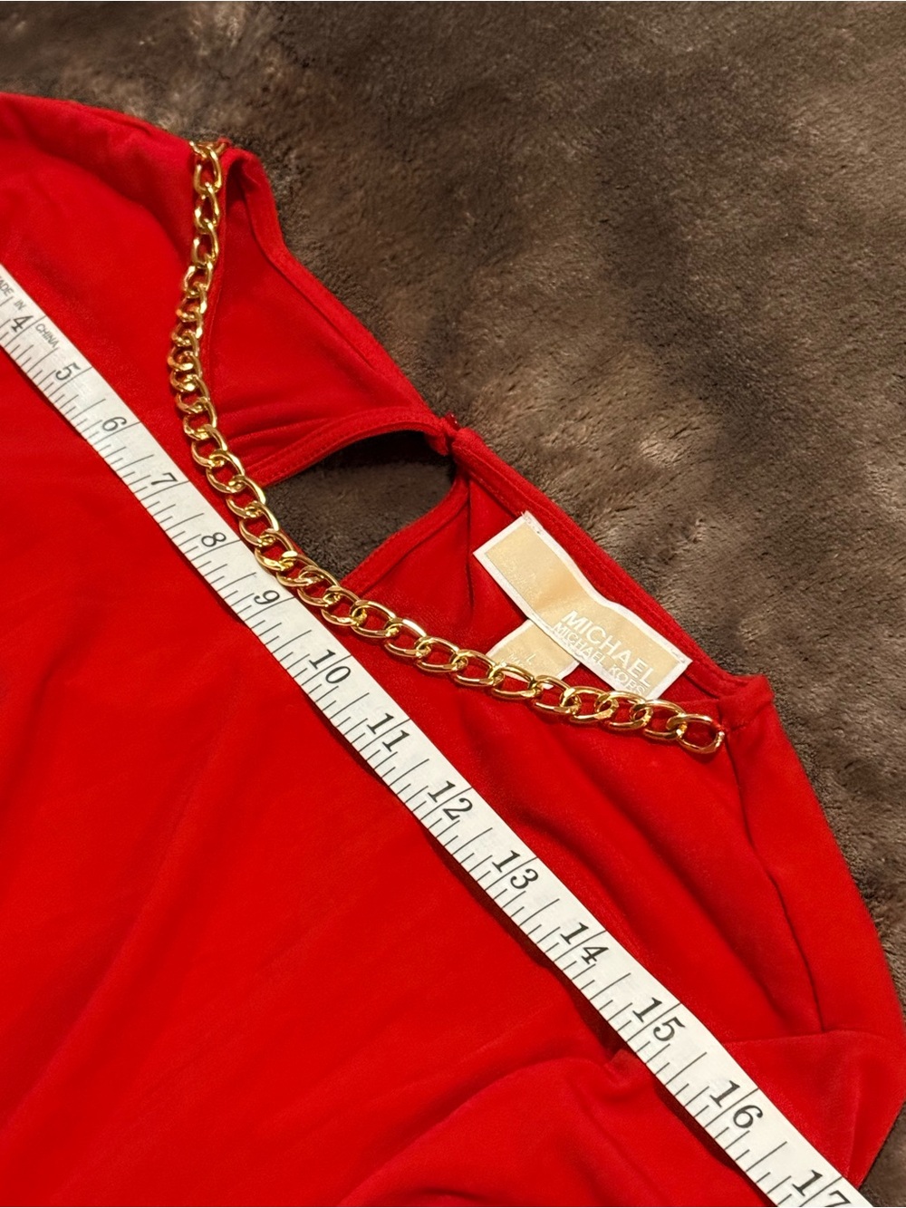 Red Dress with Gold Chain Detail
